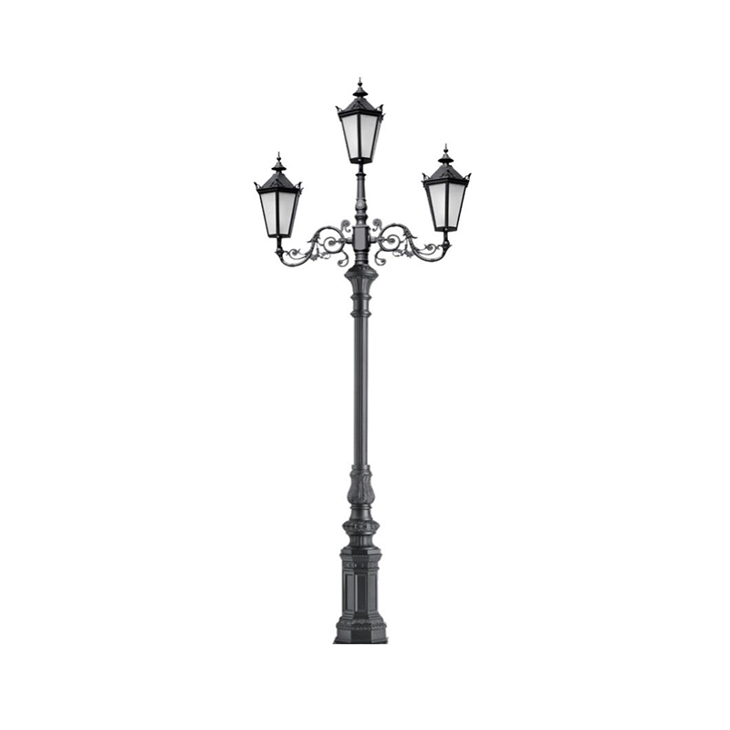 DDK-ZH-0601 Stâlpi de lumină de grădină din oțel cu trei brațe cu bază din aluminiu